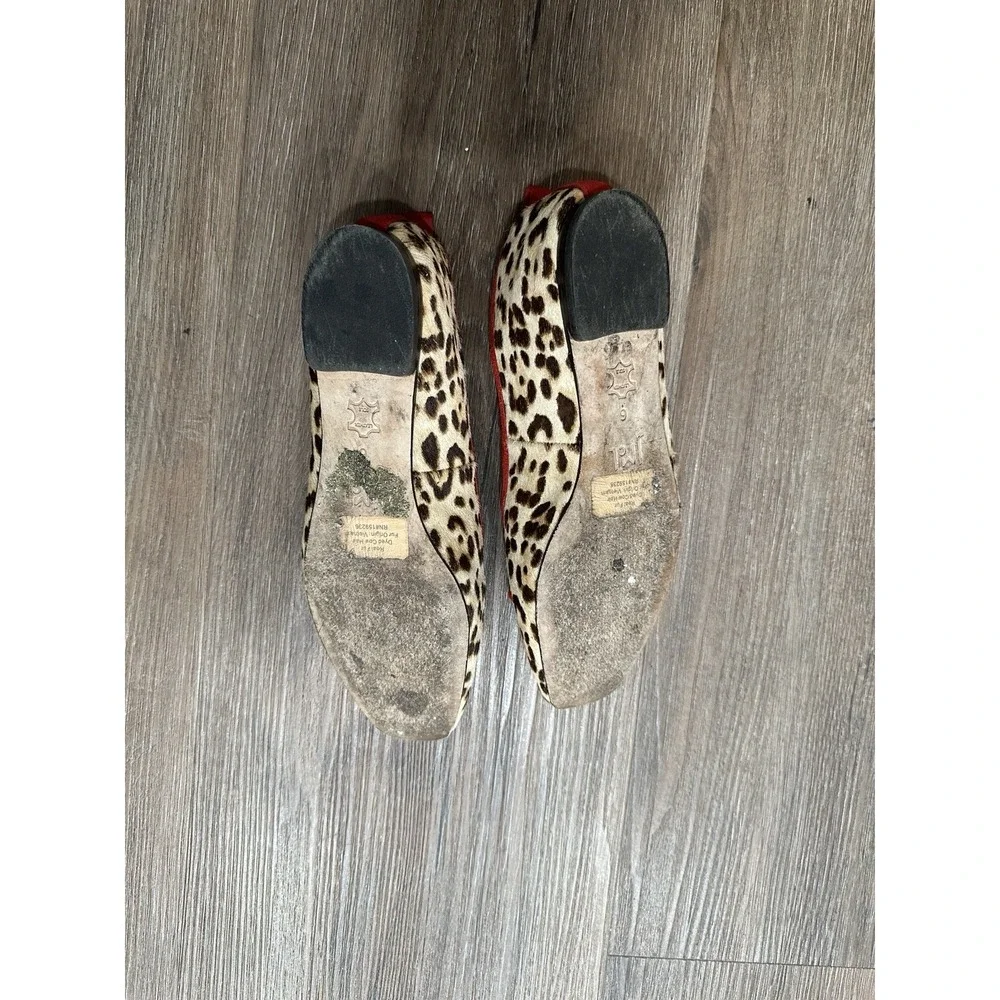 J. McLaughlin‎ Size 6 Leopard Print Ballet Flats Red Trim Anastasia Haircalf